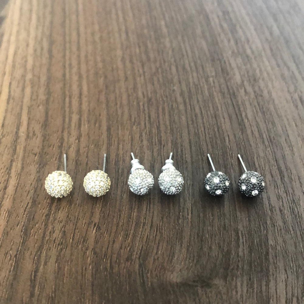 3 Set of Pave Stud Earrings